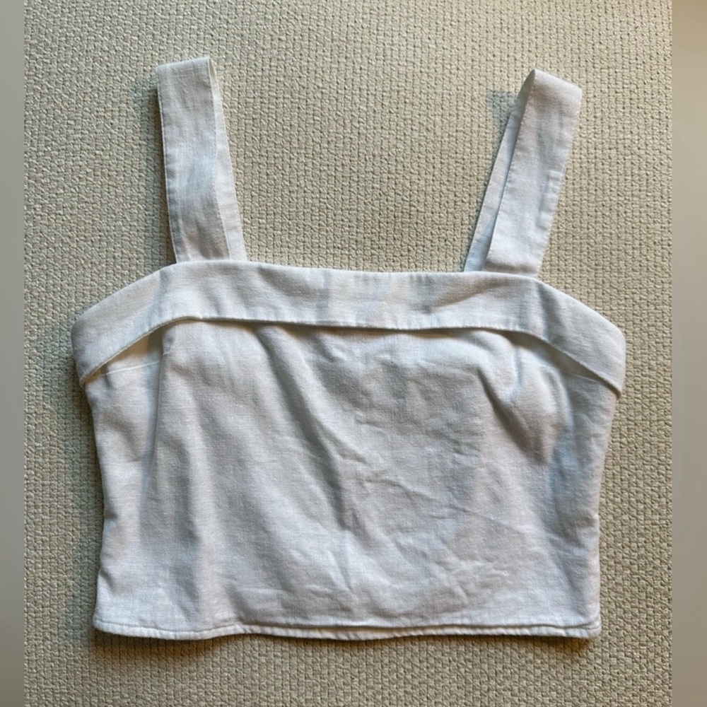 Abercrombie White Linen-Blend Foldover Top